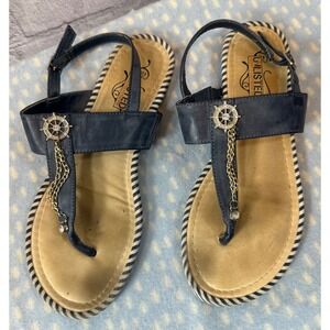 Unlisted Kenneth Cole Blue Nautical Ship Wheel Chain Thong Sandals size 6.5